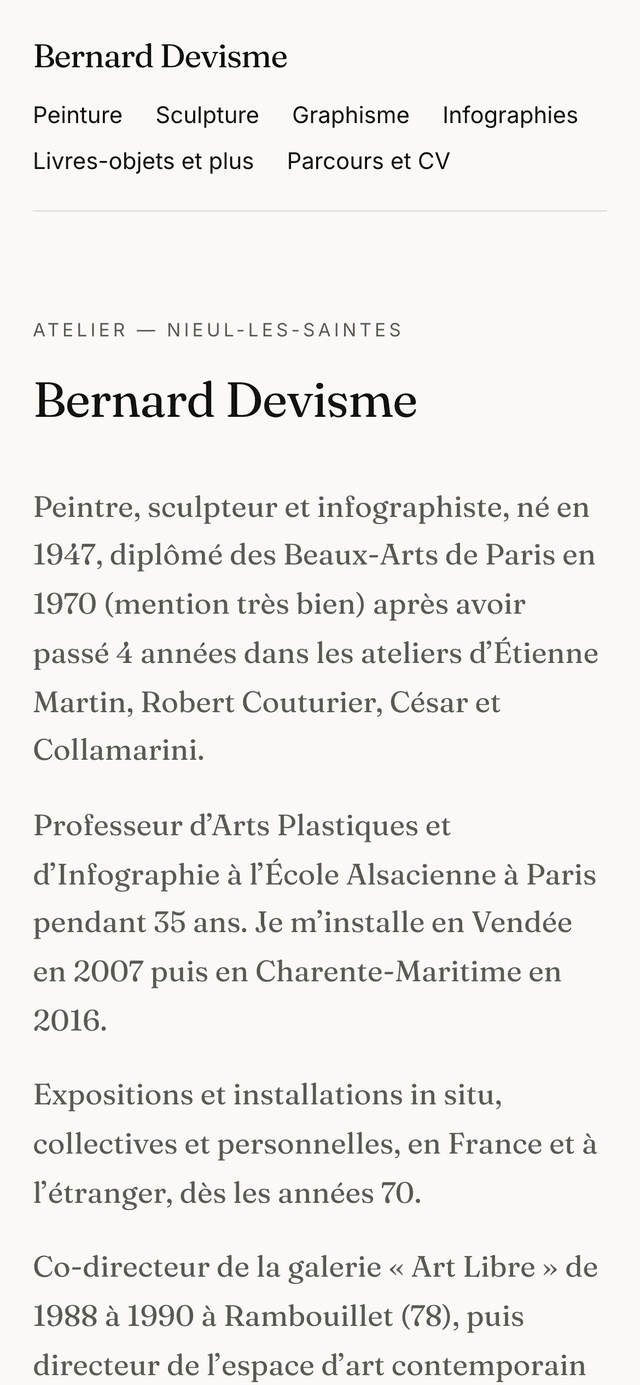 Site Bernard Devisme sur mobile